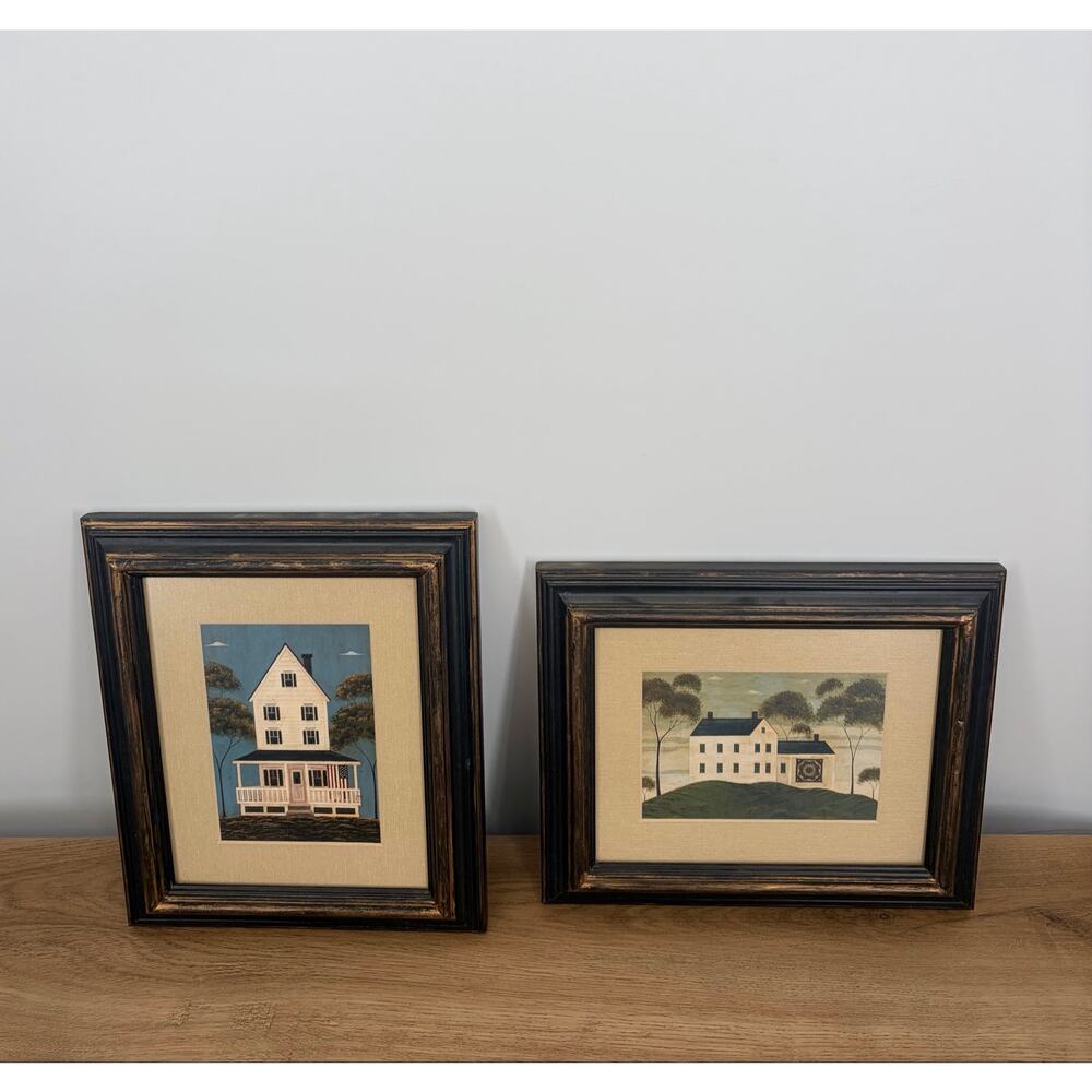 Set of 2 Warren Kimble Framed Folk Art House Prints – American Flag